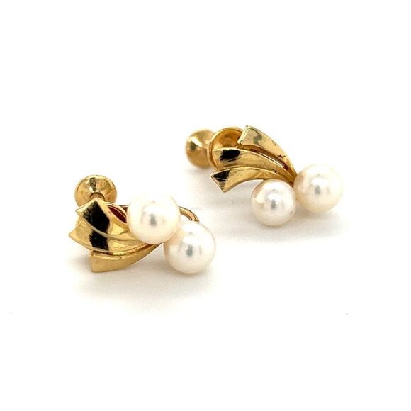 Mikimoto Estate Akoya Pearl Earrings 14k Gold 5.70 mm 4.5 Grams M252 - Picture 10 of 10